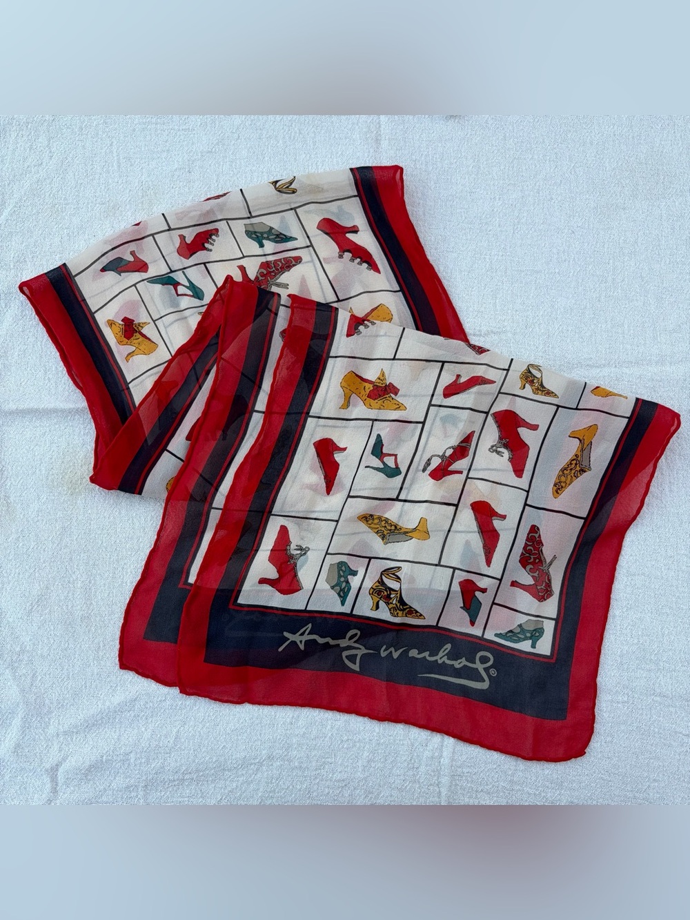 Andy Warhol Red Heels Design Long Chiffon Silk Scarf, Retro